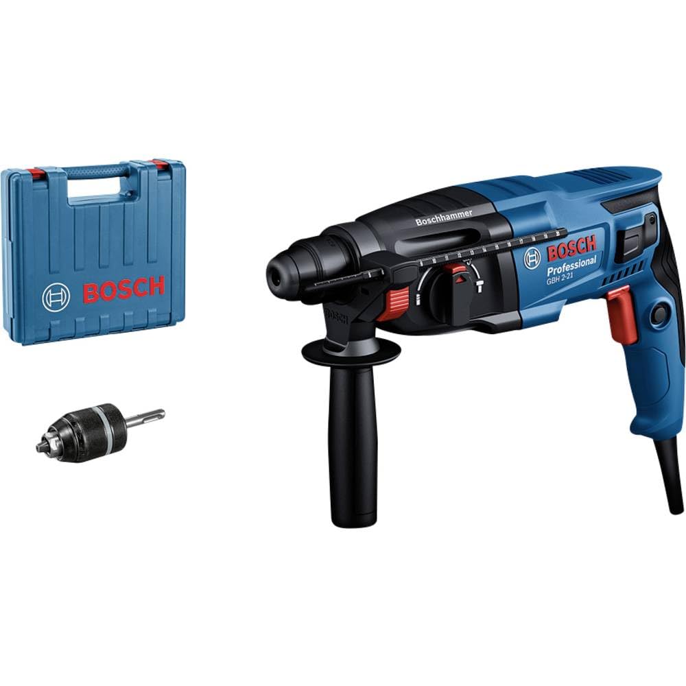Bosch Professional Bohrhammer GBH 2-21 (mit SDS plus, inkl. Schnellspannbohrfutter mit SDS plus-Adapter, Zusatzhandgriff, Maschinentuch, Tiefenanschlag, Handwerkoffer)