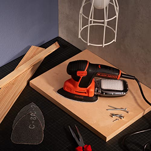 BLACK+DECKER Dreieckschleifer Mouse- Kraftvolle Schleifmaschine mit Staubfangbehälter inkl. Mikrofilter - Für das Abschleifen selbst an schwer zugänglichen Stellen - 1 x Schleifer 120 W - KA2000