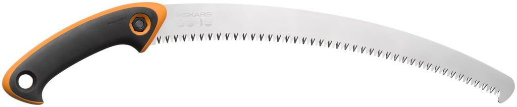 Fiskars Profi Handsäge für frisches Holz, Grobzahnung, Hochwertiges Stahl-Sägeblatt, Inklusive Aufbewahrungsköcher, Schwarz/Orange, Sägeblattlänge: 33 cm, SW-330, 1020199