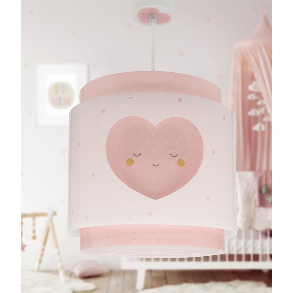 Dalber Lampe kinderzimmer, kinderlampe Pendelleuchte Hängelampe, Deckenleuchte Kinder, Deckenlampe kinderzimmer Baby Dreams Herz Rosa, 76012S, E27
