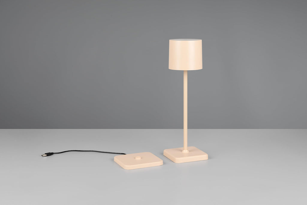 Reality Leuchten LED Akku Außen Tischleuchte Fernandez R54096166, Metall/Kunststoff sandfarbig, inkl. 1.5 Watt LED, Ladestation