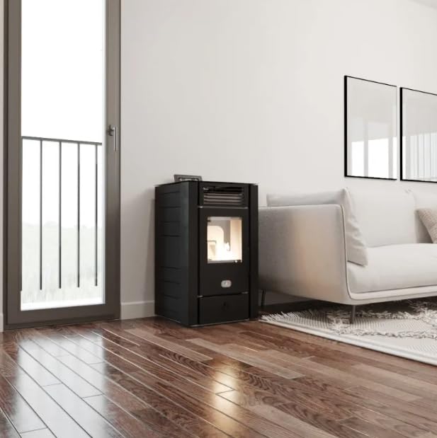STUFE A PELLET ITALIA California 8 KW | Pelletöfen Effizienz 91% Heizt 70m² Autonomie 20 Std. Programmierbar 5 Geschwindigkeiten und Leistungsstufen Kompaktes Design 24 Monate Garantie Schwarz