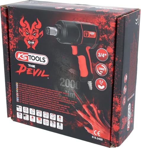 KS Tools Schlagschrauber Druckluft THE DEVIL 3/4" 515.3400 2000Nm I Druckluft Schlagschrauber in 3-Stufen einstellbar 1290, 1010, 660 Nm I Hochleistungs-Doppel-Hammer-Schlagwerk