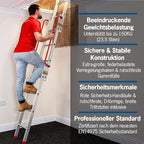 BPS Aluminium-Bodentreppe 3-teilig | Dachbodentreppe mit Handlauf, D-Sprossen, Aufbewahrungspfahl, Verriegelungsbeschläge | 150 kg Tragkraft