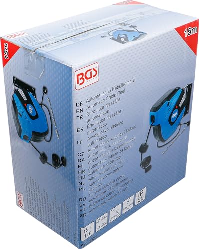 BGS 3321 | Automatische Kabeltrommel | 15 m + 1 m Zuleitung | 180° seitlich schwenkbar | inkl. Montagehalter