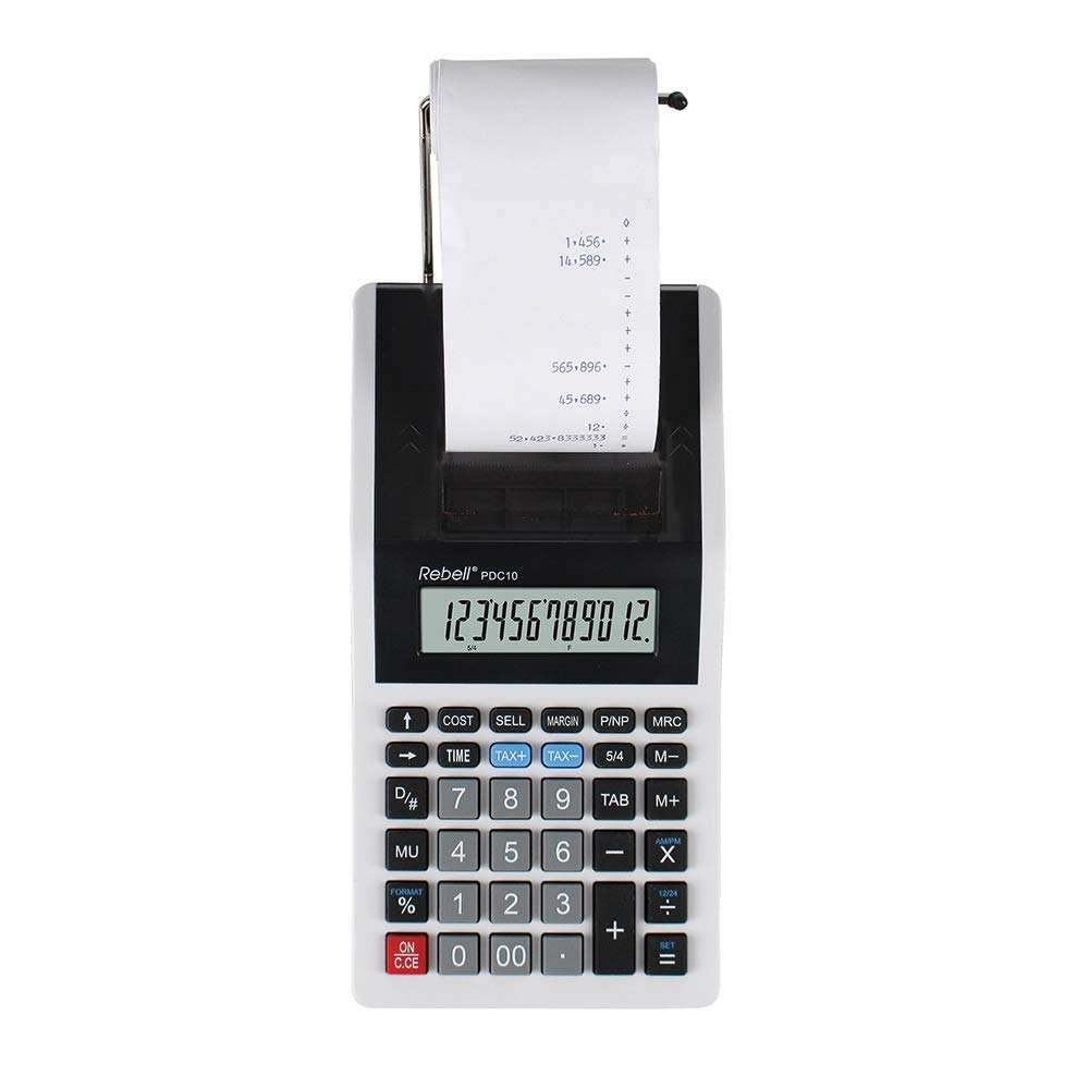 Rebell Druckender Tischrechner PDC10 (12-stelliges Display, einfarbiger Druck, Gummitasten) Hellgrau