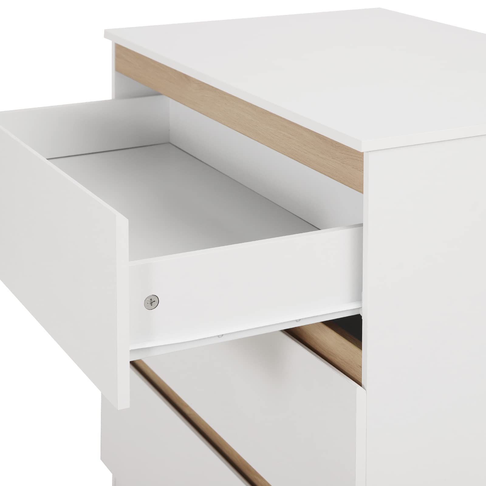 WOLTU Wickelkommode mit Wickelaufsatz, Wickeltisch, Kommode mit 3 Schubladen, Wickelaufsatz abnehmbar, mit Kippschutz, 86 cm für Lendenwirbelschutz, Weiß+Eiche