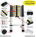3,8M Teleskopleiter Aluleiter Klappleiter Ausziehleiter Stehleiter Rutschfester, Teleskop-Design, aus hochwertigem Aluminium, Tragbar,Leichte, 150 kg Belastbarkeit