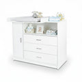 ecomi Wickelkommode Wickeltisch Baby Kommode aus Holz mit Wickelaufsatz, 3 Schubladen, 1 Tür, 100 cm Höhe in Weiß, Wickeltisch 113x100 cm Griffe verchromt