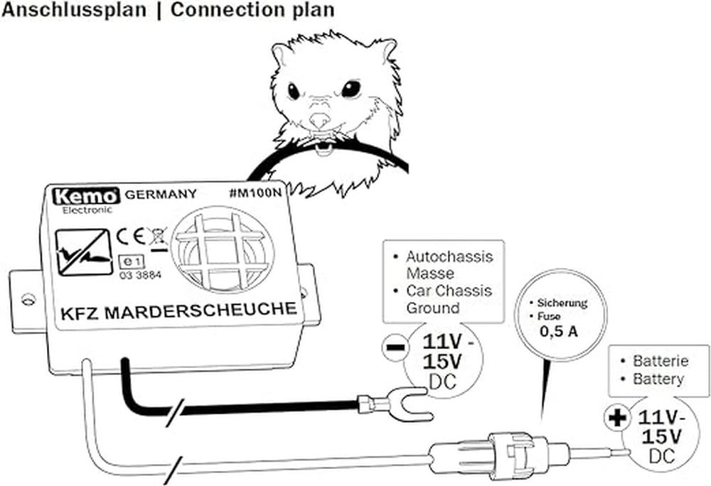 Kemo KFZ Ultraschall Marderscheuche M100N zur Verwendung im Kfz, in Häusern und auf Dachböden