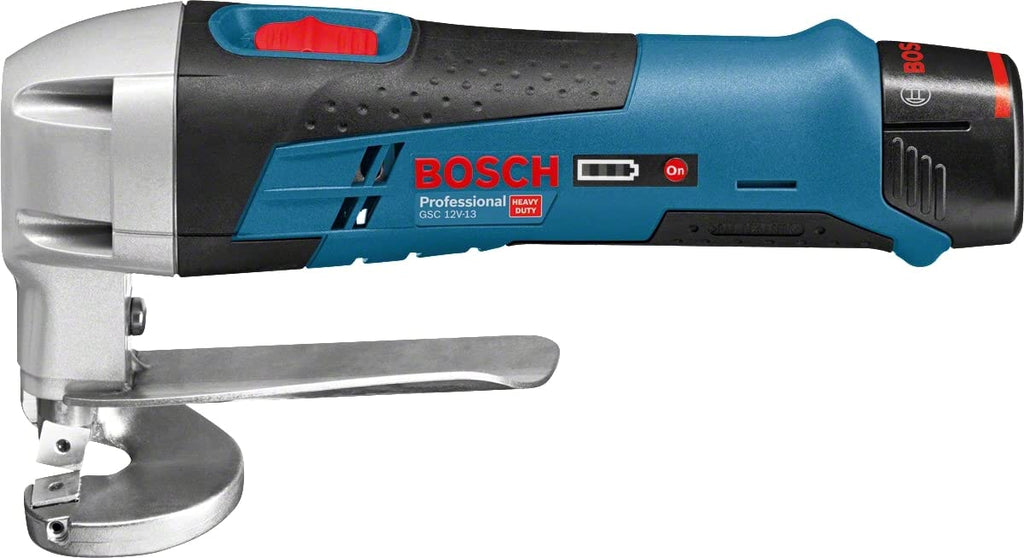 Bosch Professional 12V System Akku Blechschere GSC 12V-13 (inkl. 2x 2.0Ah Akku, Schnellladegerät GAL 12V-40, Innensechskantschlüssel, 1x Ober- und Untermesser für Blechschere, L-BOXX-Einlage, L-BOXX)