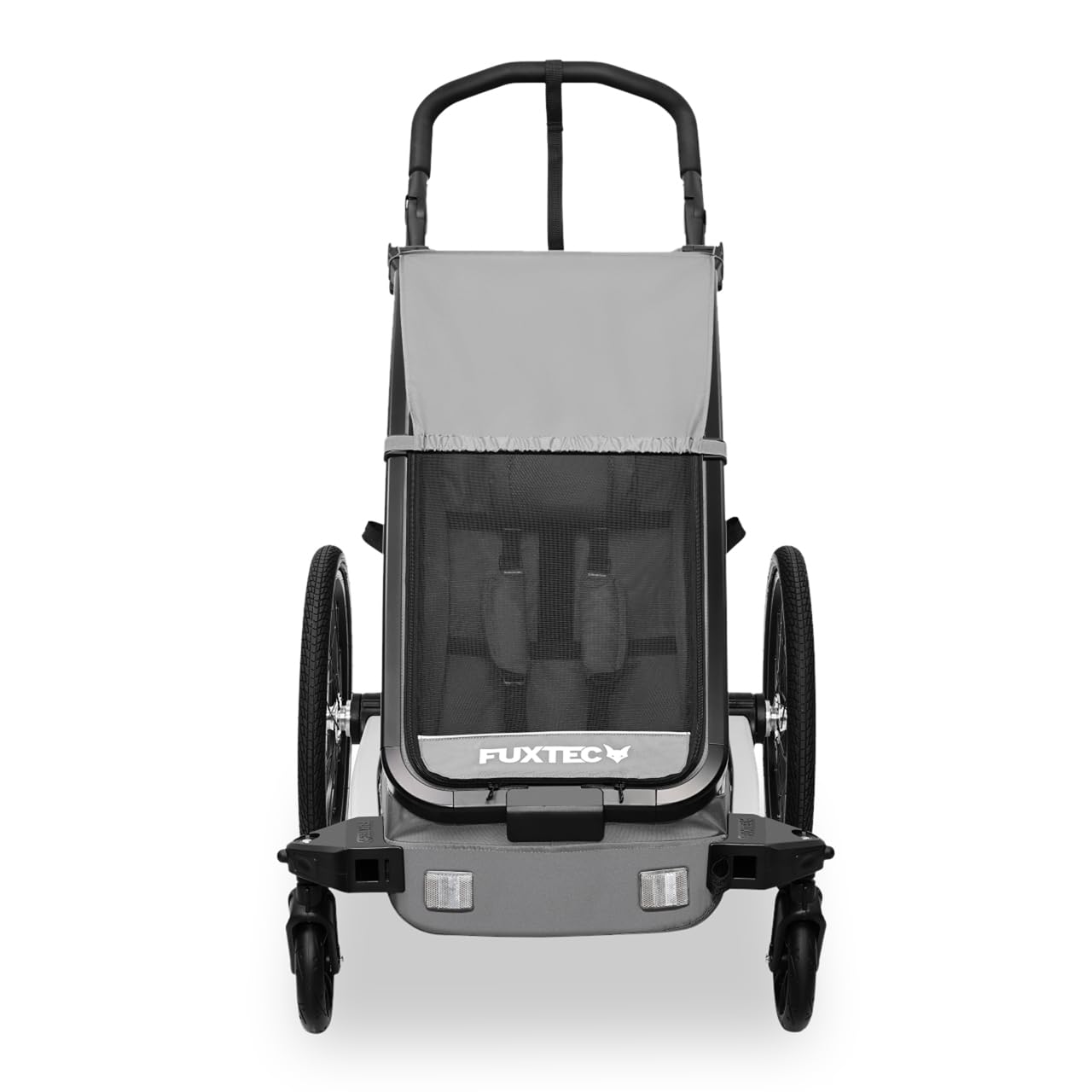 FUXTEC Kinderfahrradanhänger FX-FA1S, EIN-Sitzer faltbar mit Schiebegriff und Regenschutz, integrierter Anschnallgurt und Handgelenksband, max. Zuladung 35kg, inkl. Kupplung und Sicherheitsfahne