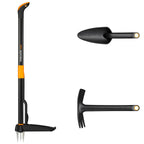 Fiskars Gartenwerkzeuge-Set, 3-teilig, Xact Unkrautstecher, Rostfreier Stahl/Kunststoff, Solid-Kombihacke und -Blumenkelle, Glasfaserverstärkter Kunststoff, Schwarz/Orange, 1077307
