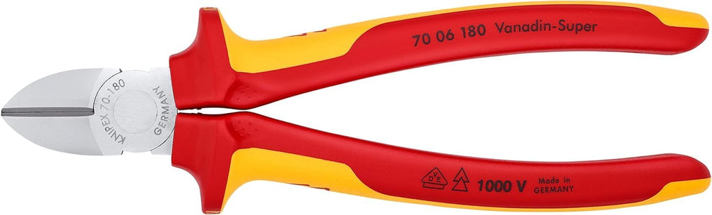 KNIPEX Seitenschneider, verchromt, 180 mm, Chrom-Vanadium Stahl, VDE, weicher Draht(Kupfer)-harter Draht(Stahldraht), Präzisionsschneiden, 70 06 180