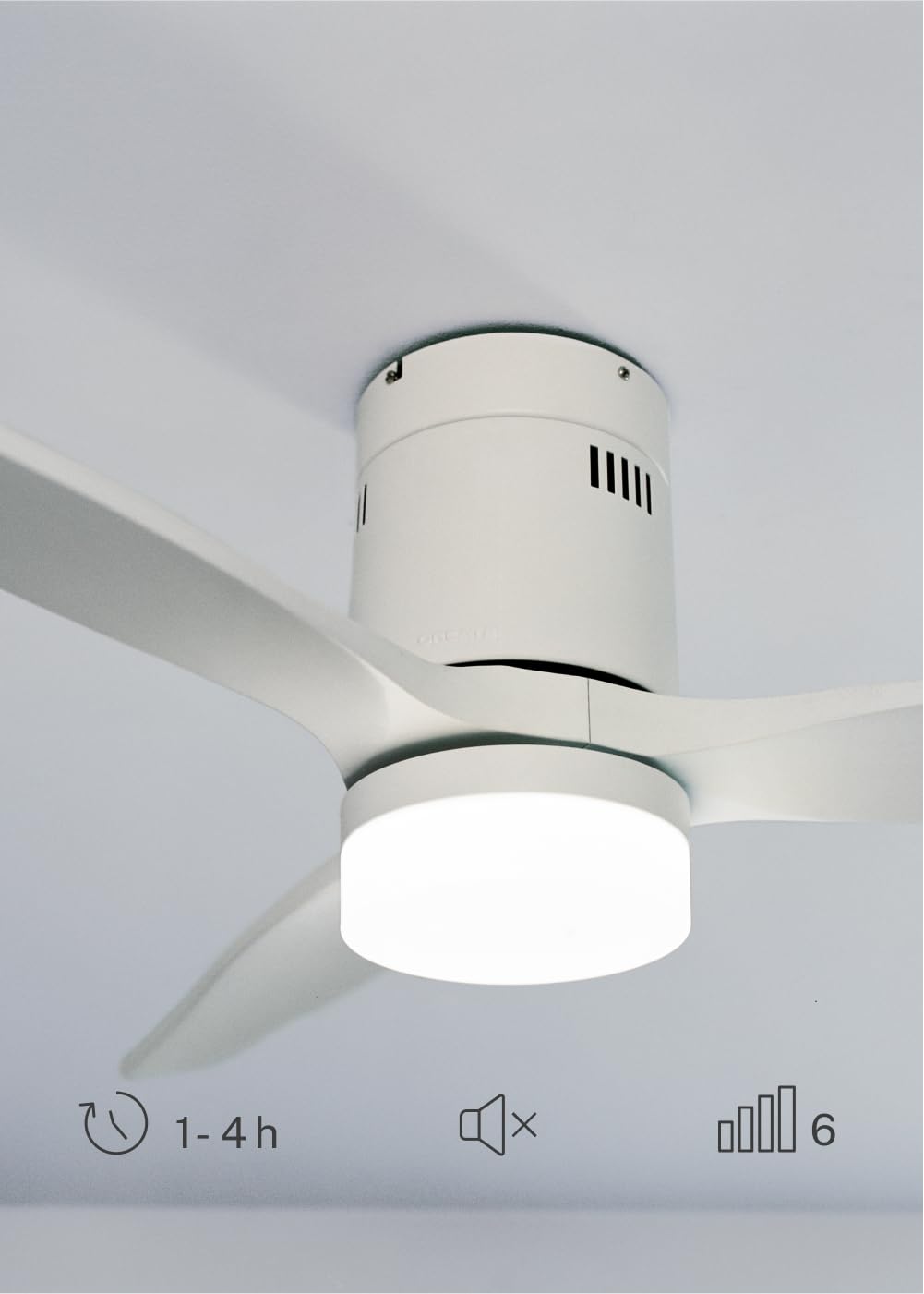 CREATE / WINDCALM M/Deckenventilator ABS mit Beleuchtung Weiß mit Fernbedienung / 40W, Leise, Ø132cm, 6 Geschwindigkeiten, Timer, DC-Motor, Sommer-Winterbetrieb