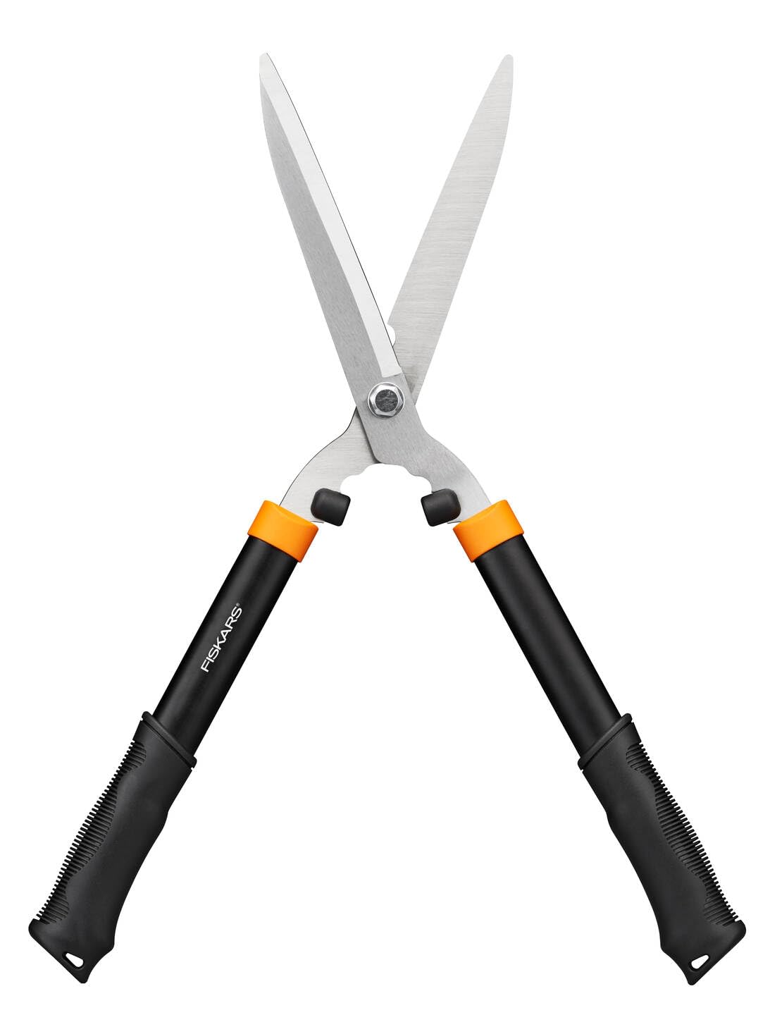 Fiskars Heckenschere HS21, Für Form- und Rückschnitt von Hecken und Büschen, Länge 59 cm, Gehärtete Stahl-Klingen/Soft-Touch Kunststoff-Griff, Schwarz/Orange, Solid, 1026827