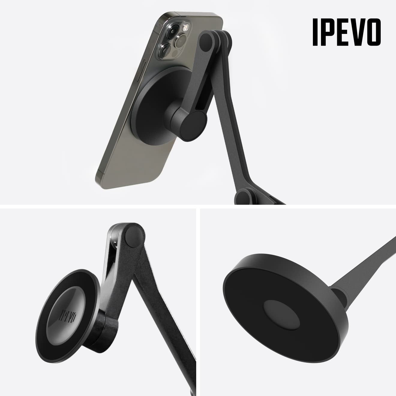 IPEVO Uplift Magnetic mehrgelenkiger Arm für iPhones der Reihe 12 und höher, mehrgelenkiger Telefonhalter für Videogespräche, Multi-Screen-Arbeitsbereich, online unterrichten und lernen Telefonständer