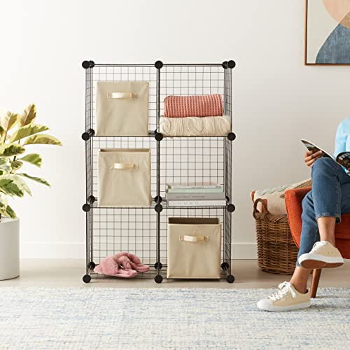 Amazon Basics 6 Stück Würfelregal aus Metall - Maximale Tragfähigkeit des Regals 27 kg, Schwarz, 77.0 x 37.0 x 113.0 cm (L x W x H)