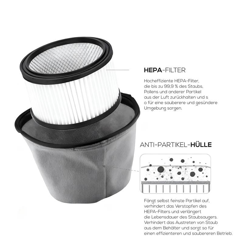 Aschesauger für Kamine, Pellets und Grills - 1.200W Leistung - 20 L Fassungsvermögen - Aus Edelstahl - Inklusive 1m Schlauch und Filterabdeckung - Gebläsefunktion - Dicogar