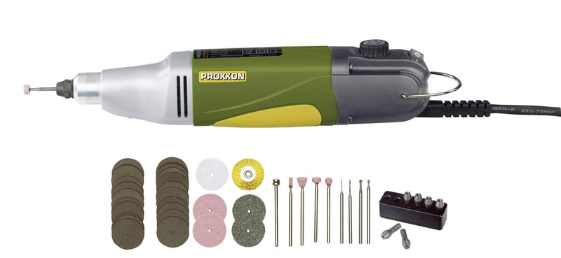 PROXXON Profi-Multifunktionswerkzeug, Industrie-Bohrschleifer IBS/E mit Einsatzwerkzeugen, 34-teiliges Zubehör-Set, 5000-20000/min, 230 V, 28481