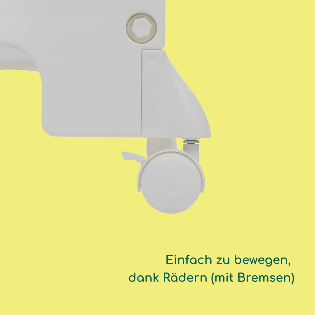 Bebeconfort Dolphy, 2-in-1 Baby Badewanne & Wickelkommode, 0 –12 Monate (max. 11 kg), Einfach Bewegbar Dank 4 Rollen, Aufbewahrungsfächer, Gepolsterte Wickelauflage, Einfache Wannenleerung, Grey Mist