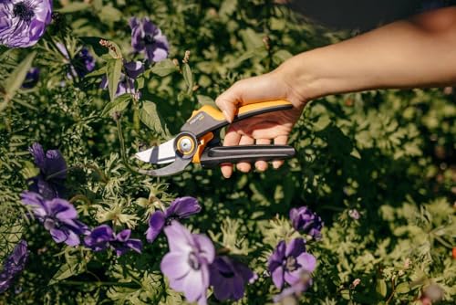 Fiskars Bypass-Gartenschere L, X-series PowerGear, P961, Mit Rollgriff, Für frische Äste und Zweige, Antihaftbeschichtet, Edelstahl-Klingen, Länge: 22,2 cm, Schwarz/Orange, 1057175