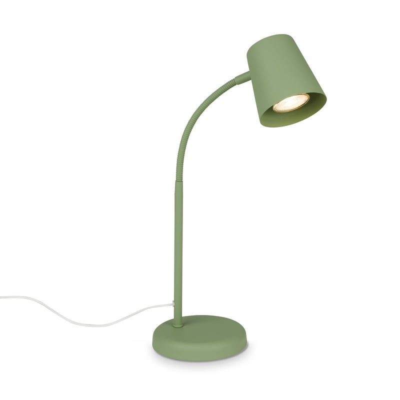 BRILONER – Nachttischlampe, Schreibtischlampe Schwenkbar, Tischlampe GU10 für Home Office mit Kabelschalter, Leselampe, Lindgrün