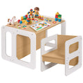 Yorbay Tisch und Stuhl Set für Kinder Kinderschreibtisch mit 1 Hockern, Kindersitzgruppe 3 in 1-Wendehocker & zum Kinderarbeitsplatz umwandelbarer Kinderbank, Kindermöbel 61,5 x 50 x 46 (Natur, L)