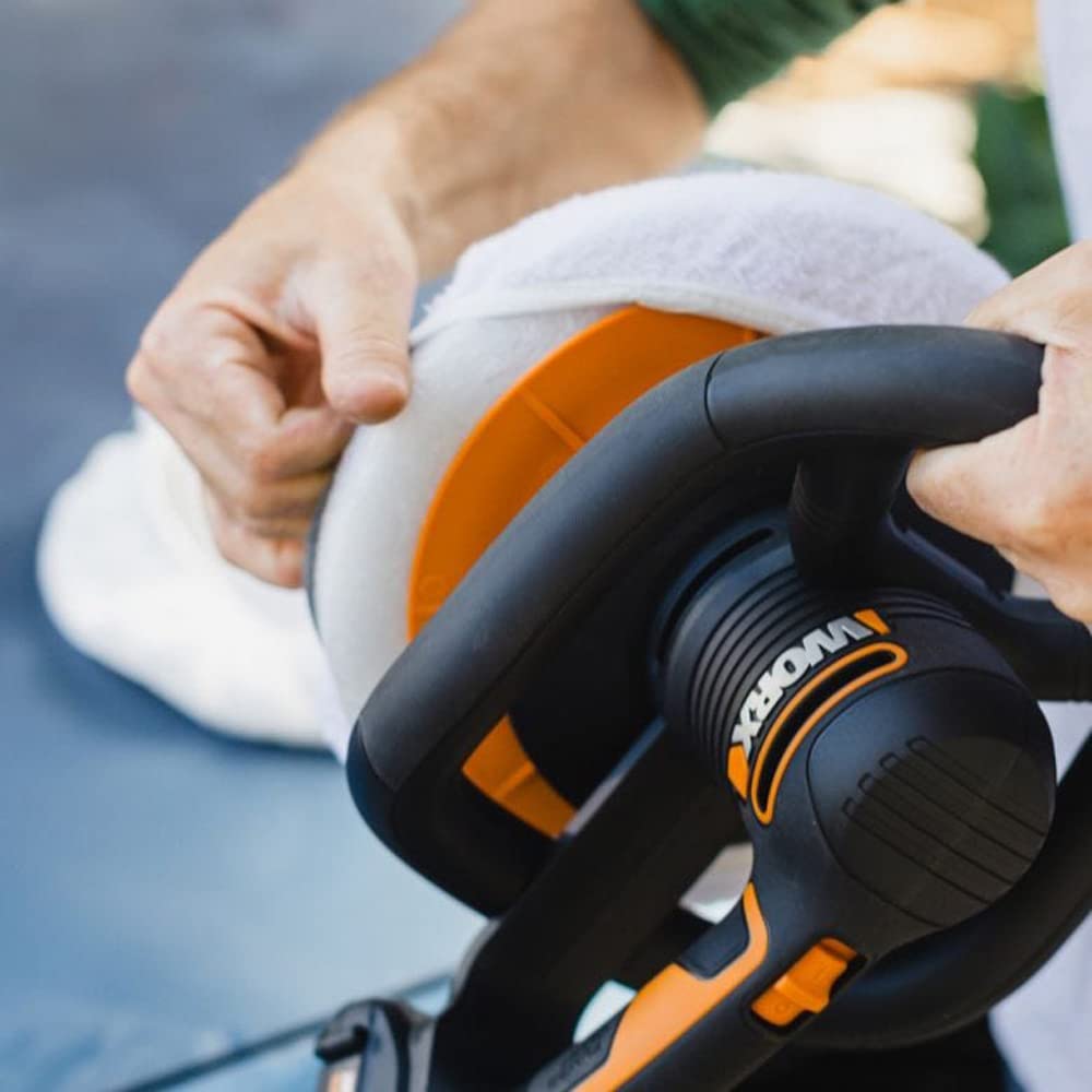 WORX Akku-Poliermaschine 20V WX856.9 – Elektrische Poliermaschine zum Polieren im Innen- und Außenbereich – Ohne Akku & Ladegerät – inkl. Auftrags- & Polierhaube – PowerShare universal kompatibel