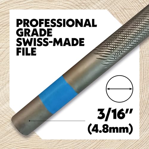 Oregon Rundfeilen für Kettensägen, 12 x 4,8mm (3/16") Schärfgerät für Kettensägen, manueller, doppelhiebiger Kettensägenschärfer, hochwertiges Kettensägenzubehör, Hellblau