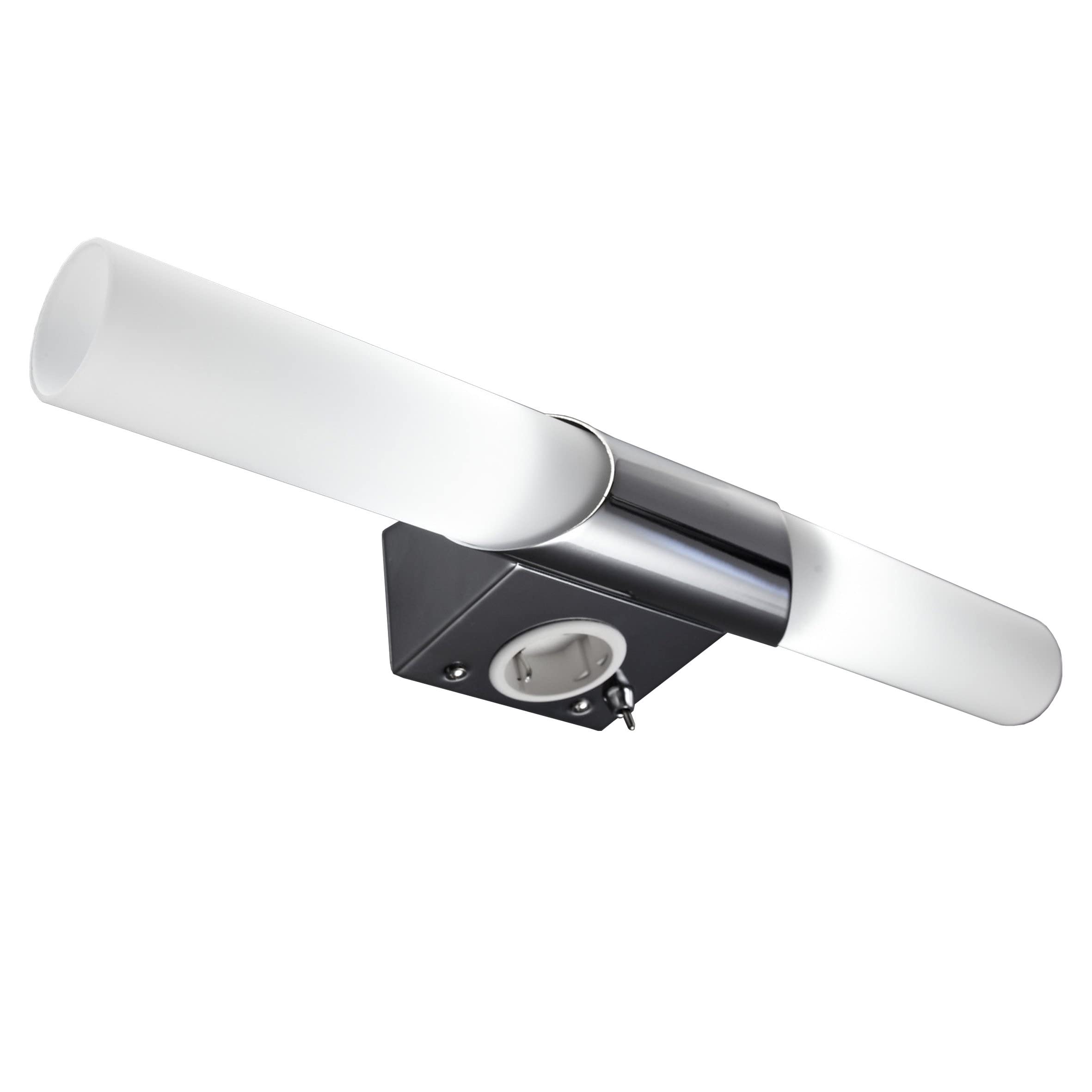 B.K.Licht - Spiegelleuchte Bad mit Steckdose, warmweiße Lichtfarbe, Kippschalter, Badezimmerlampe, Spiegellampe Bad, Lampe Badezimmer, Badlampe Wand, Wandlampe Badezimmer, 44,5x6x11 cm, Chrom