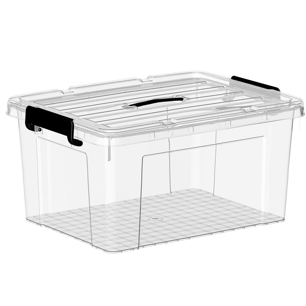 Cetomo 90L*4 Aufbewahrungsboxen, Tragbare Plastikboxen mit Deckeln, Organizer-Behälter mit Griff und Clips, Stapelbar, Ineinander Nestbar, für Zuhause und Büro, Transparent, 90L-4er Pack