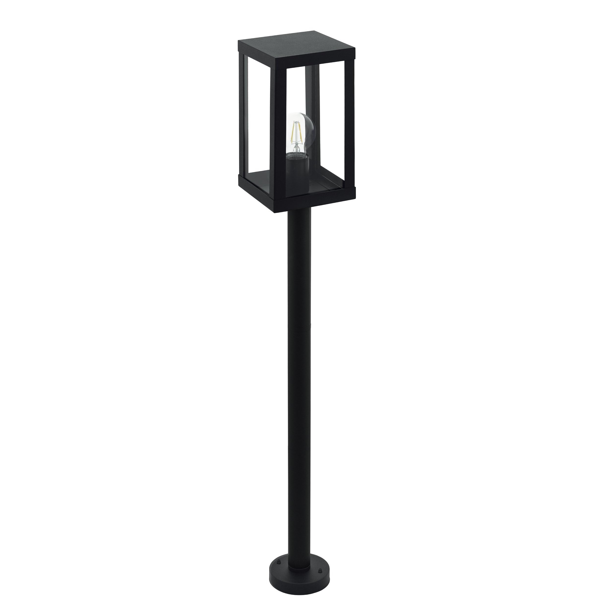 EGLO Außen-Stehlampe Alamonte 1, 1 flammige Außenleuchte, Stehleuchte aus Stahl verzinkt in Schwarz und Glas in Transparent, E27 Fassung, IP44