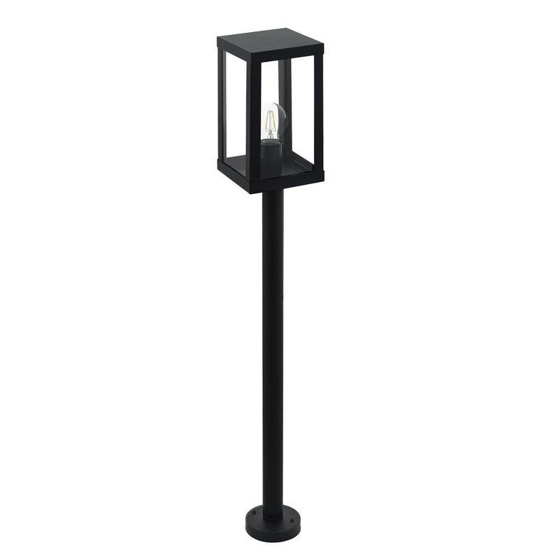 EGLO Außen-Stehlampe Alamonte 1, 1 flammige Außenleuchte, Stehleuchte aus Stahl verzinkt in Schwarz und Glas in Transparent, E27 Fassung, IP44