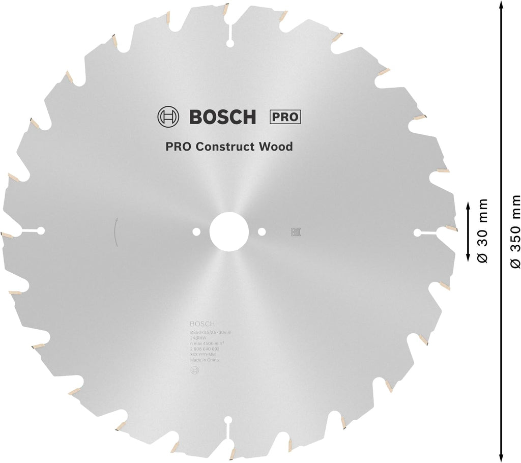 Bosch Professional Kreissägeblatt Construct Wood (Holz, 350 x 30 x 3,5 mm, 24 Zähne, Zubehör Kreissäge), 2608640692, Ø 350 mm