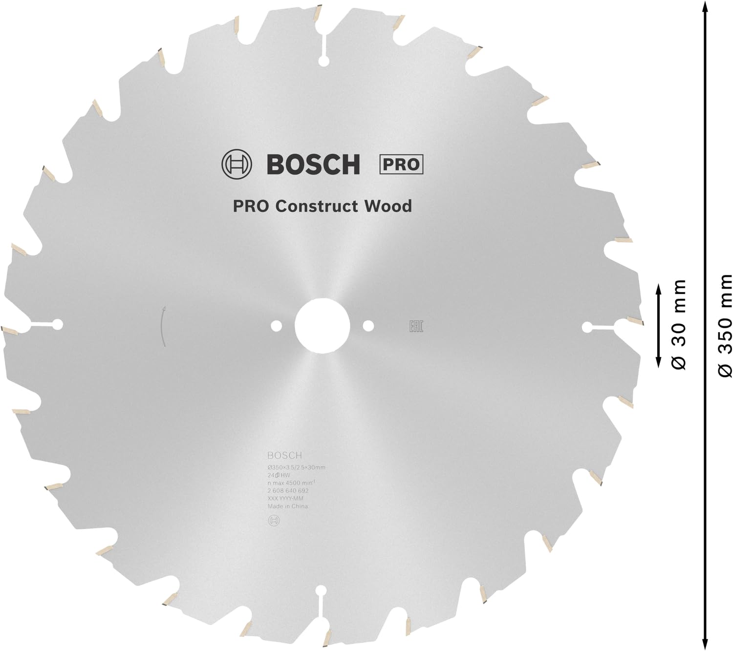 Bosch Professional Kreissägeblatt Construct Wood (Holz, 350 x 30 x 3,5 mm, 24 Zähne, Zubehör Kreissäge), 2608640692, Ø 350 mm