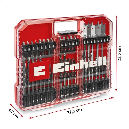 Original Einhell XL-CASE 95-tlg. Bit- und Bohrer-Set (Bits, diverse Bohrer, Schnellwechselbithalter, Steckschlüssel, Senker, Bohrstopper, Stiftschlüssel inkl. Aufbewahrungsbox)