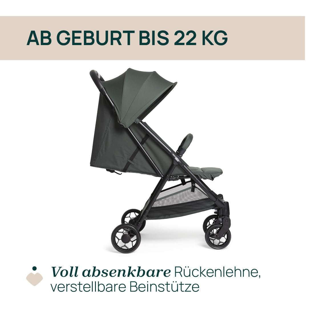 Chicco Urbino Kinderwagen Ab Geburt bis 4 Jahren (max. Belastbarkeit 25 kg), Praktisch und leicht, Zusammenklappbarer Buggy,Einhandverschluß, Verstellbare Rückenlehne und Fußstütze, Verdeck, Grün