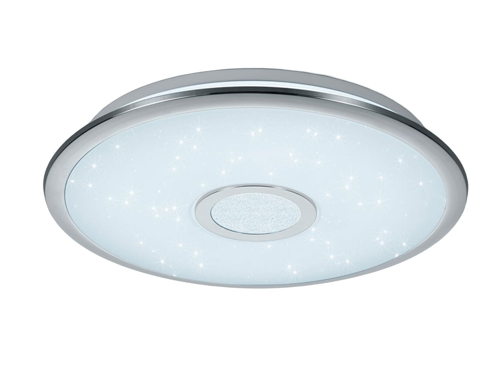 Trio Leuchten LED Deckenleuchte Osaka 678713006, Chrom, Acryl weiß mit Star Light Effekt, 30 Watt, Fernbedienung Helligkeit und Lichtfarbe einstellbar, Nachtlicht Funktion