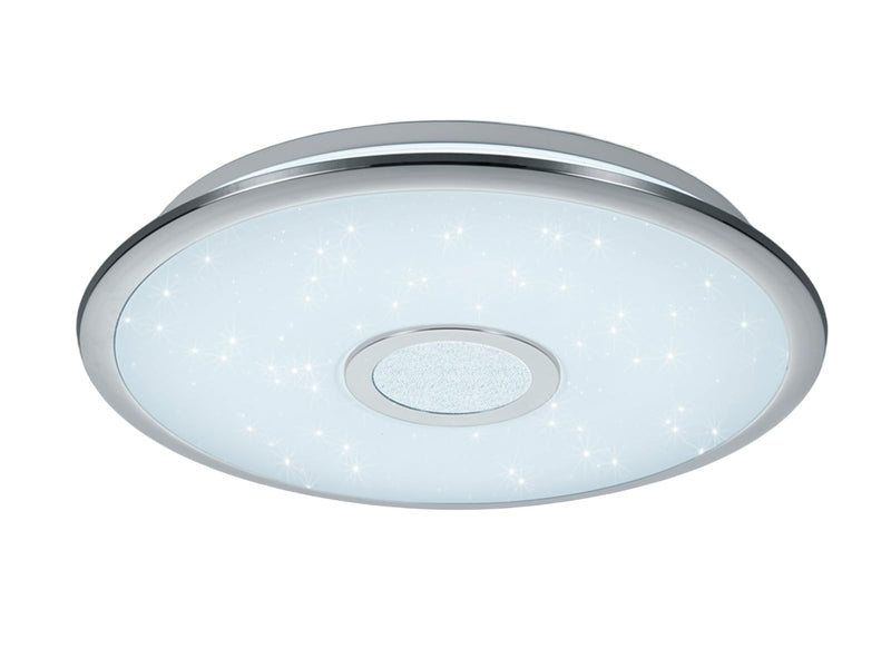 Trio Leuchten LED Deckenleuchte Osaka 678713006, Chrom, Acryl weiß mit Star Light Effekt, 30 Watt, Fernbedienung Helligkeit und Lichtfarbe einstellbar, Nachtlicht Funktion