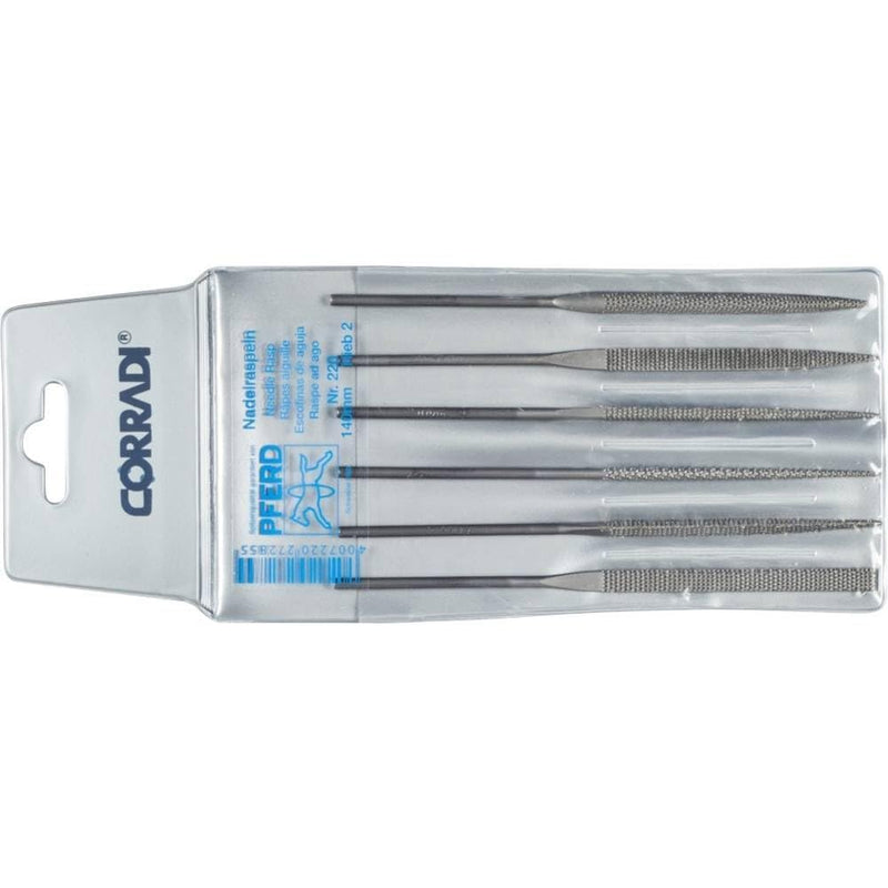 PFERD TOOLS CORRADI-Nadelraspel-Set, 6-teilig, Schweizer Raspelhieb 2, 140mm, 12332144 – Für mittelfeine Raspelarbeiten in schwer zugänglichen Stellen