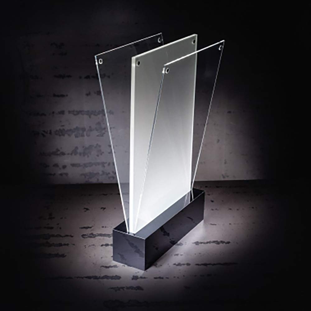 Sigel TA420 Beleuchtbarer LED-Tischaufsteller A4, hochwertiges glasklares Acryl mit schwarzem Sockel - geeignet für Gastronomie und Events, Werbeaufsteller