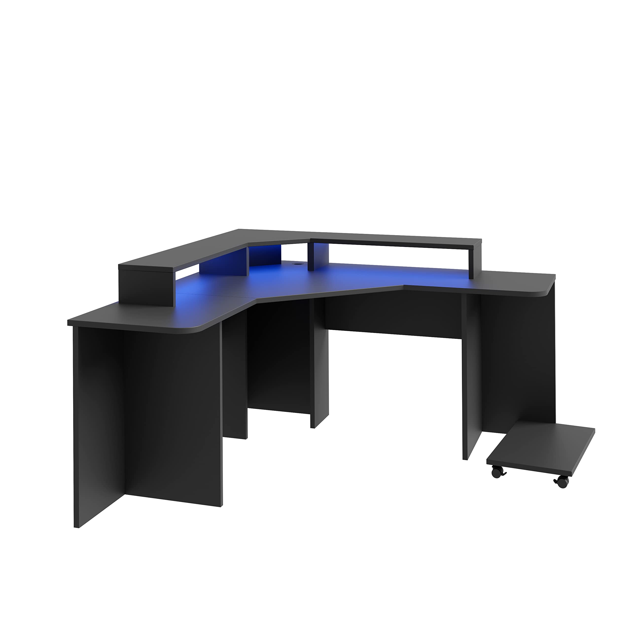 Forte Tezaur Eckschreibtisch für Gamer inkl. RGB-Beleuchtung, Holzwerkstoff, Mattschwarz, B x H x T: 160 x 91 x 160 cm