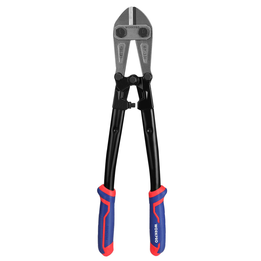 WORKPRO, Bolzenschneider, 45,7 cm, Chrom-Molybdän-Stahlklinge, Robuster Bolzenschneider mit weichem Gummigriff, Schneidwerkzeug für Schneiden von Ketten, Draht, Schrauben, Nieten, Schwarz, Blau, Rot