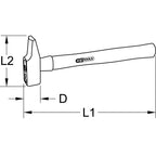 Schlosserhammer, Esche-Stiel, Französische Form, 2000G