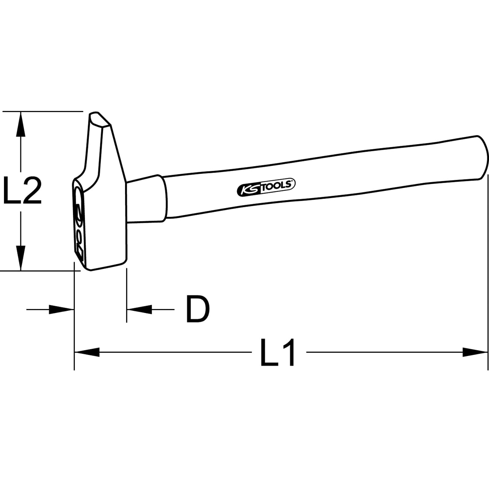 Schlosserhammer, Esche-Stiel, Französische Form, 2000G