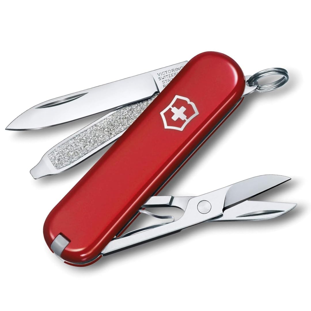 Victorinox Schweizer Taschenmesser, Klein, Classic SD, Multitool, Swiss Army Knife, Geschenk, 7 Funktionen, Klinge, Nagelfeile, Rot