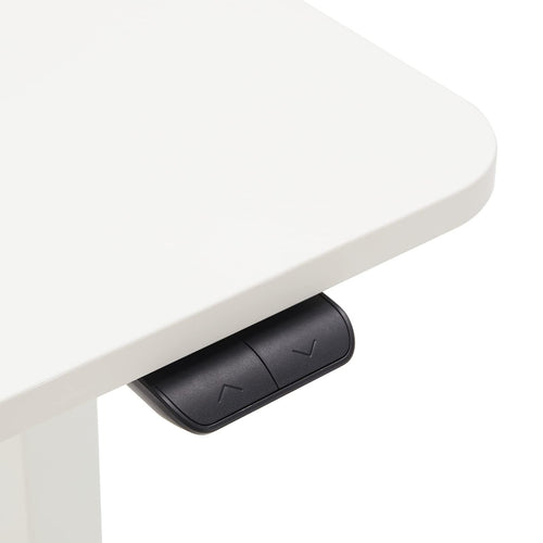 Amazon Basics Sitz-Steh-Schreibtisch, elektrisch höhenverstellbar, 120 x 60 cm, ergonomisch, mit einfacher Bedienung, Tischplatte und Rahmen in Weiß