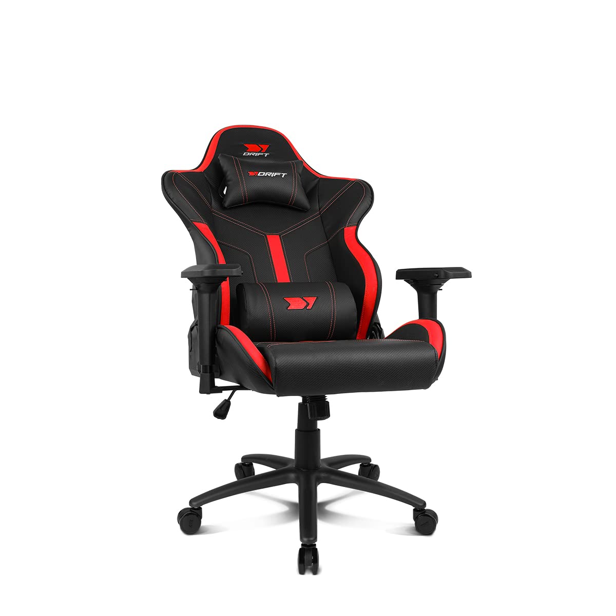 DRIFT GAMING DR350 – Ergonomischer Profi-Gaming-Stuhl mit 4D-Armlehnen, Lenden- und Nackenkissen, 135° neigbar, Leise Rollen, Schwarz-Rot