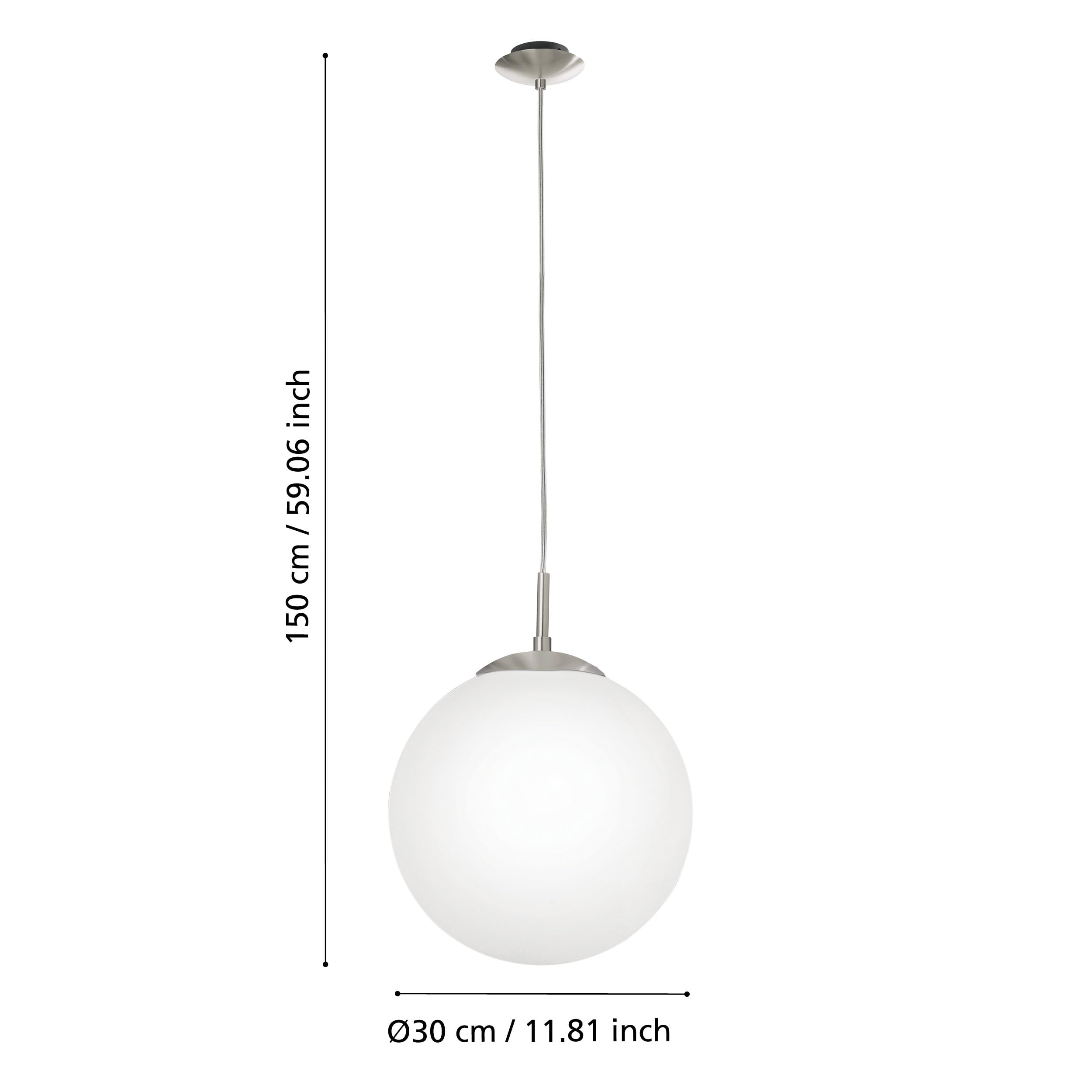 EGLO Pendellampe Rondo, 1 flammige Pendelleuchte, Hängeleuchte aus Metallin Silber, Glas in Opal matt weiß, E27 Fassung, Ø 30 cm